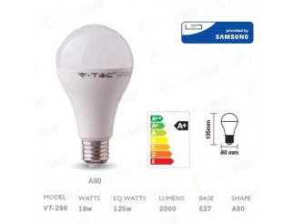 V-TAC 18w a80 led plastic bulb with samsung chip 3000k e27