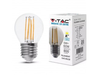 V-TAC Led lampadina 6w filamento e27 g45 trasparente 6400k 130lm/w