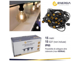 ENERGIA Catena con 15 portalampada e27 15mt nera