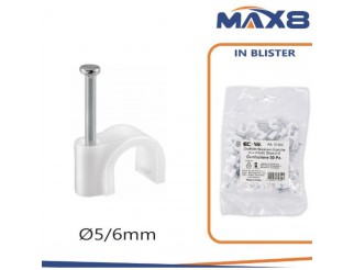 MAX8 Graffette fissacavo bianche c/chiodo diam.5/6mm conf. 50pz