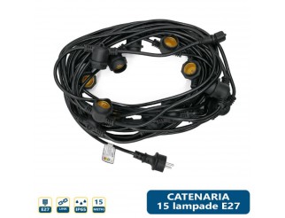 CATENA LUMINOSA Catenaria con 15 lampade e27 lunghezza 15mt nero