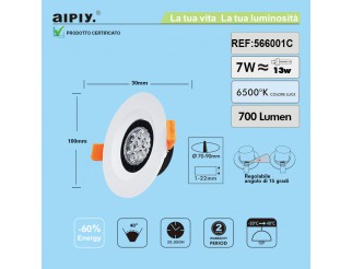 Faretto a Incasso a Molla Orientabile LED 7W Luce Fredda Aiply 566001C