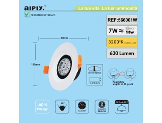 Faretto a Incasso a Molla Orientabile LED 7W Luce Calda Aiply 566001W