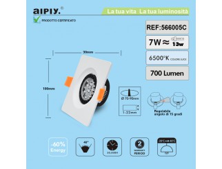 Faretto Led a Incasso a Molla Quadrato 7W Luce Fredda Aiply 566005C