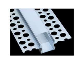 KIT Profilo alluminio da muratura 2m Dissip.24W/m, da Parete, Incavo 12,6mm Cover Satinata+ 2 Tappi
