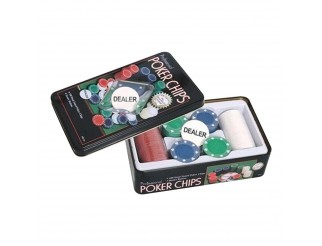 Set da Poker con Scatola in Metallo, 100 Fiches, per Texas Hold'em, Omaha, Blackjack
