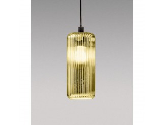 GEA LED RAIKA Vetro soffiato con decorazione a coste verticali di diametro 12cm.Lampadina non inclusa.Finitura oro specchiato