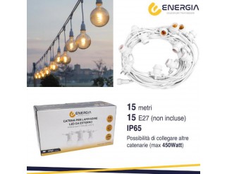 ENERGIA Catena con 15 portalampada e27 15mt bianca
