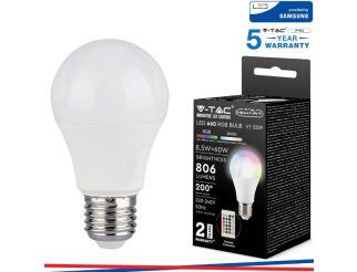 V-TAC Led lampadina 8.5w e27 a60 rf controllo rgb + 4000k dimmerabile