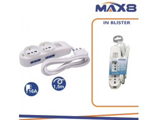 MAX8 Multipresa 2 univ 4 bip 10/16a sp 16a cavo 1.5m bianca imq