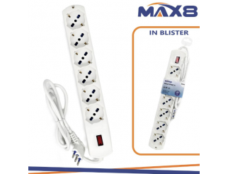 MAX8 Multipresa 6 uscite univ. con spina 10a 2p+t bianca