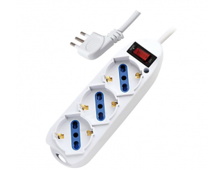 MULTIPRESA 3PR. SCHUKO/BIPASSO - SP.10A (2P+T) 90° + INTER. con Protezione da Sovraccarico, 2500W