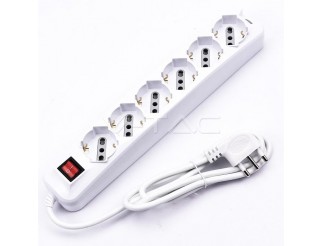 V-TAC 6 pos con interruttore luminoso 10/16a bipasso/schuko
