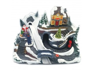 Villaggio di Natale Animato con Stazione Ferroviaria, Luci, Musica e Movimenti, 29,8 cm