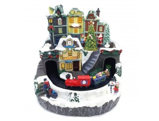 VILLAG.LUCI/MUS/MOV 24X24X23 Villaggio Treno Babbo Pupazzo