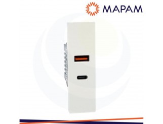 MAPAM Doppia presa usb a+c bianco linea zen