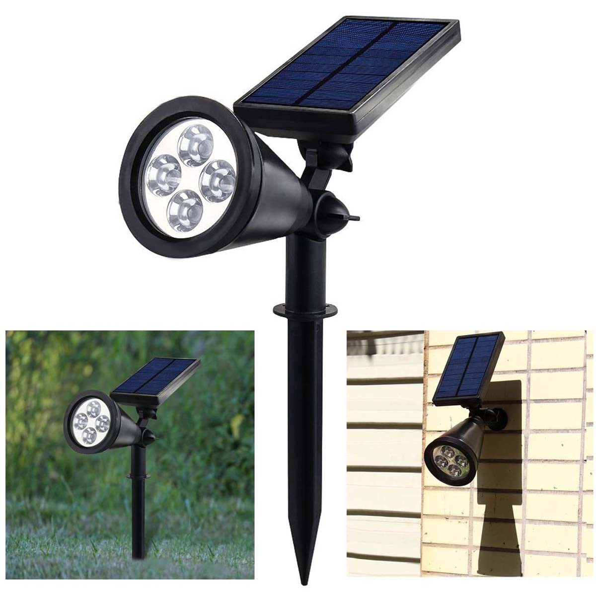 2 lampada solare faretto faro da esterno giardino 4 led ip65 luce ... Faretto solare da esterno
